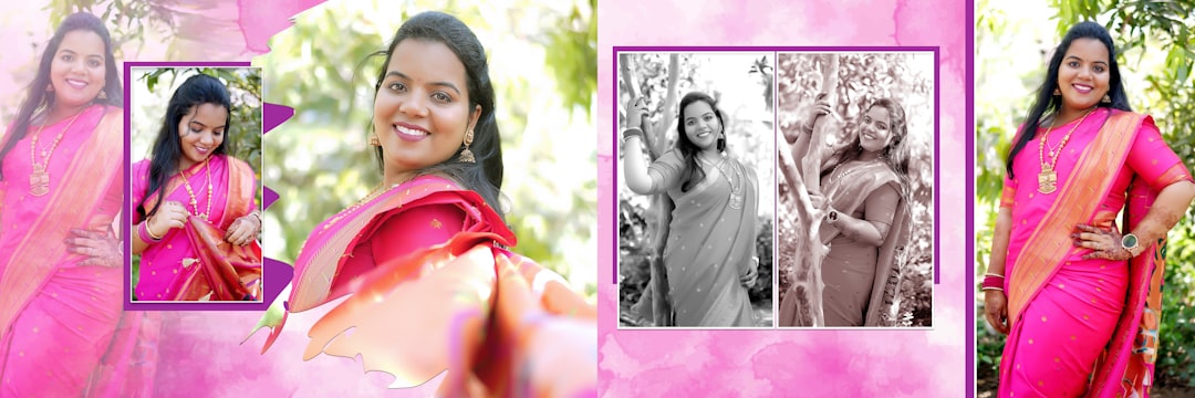 A woman in a pink sari posing for a picture
