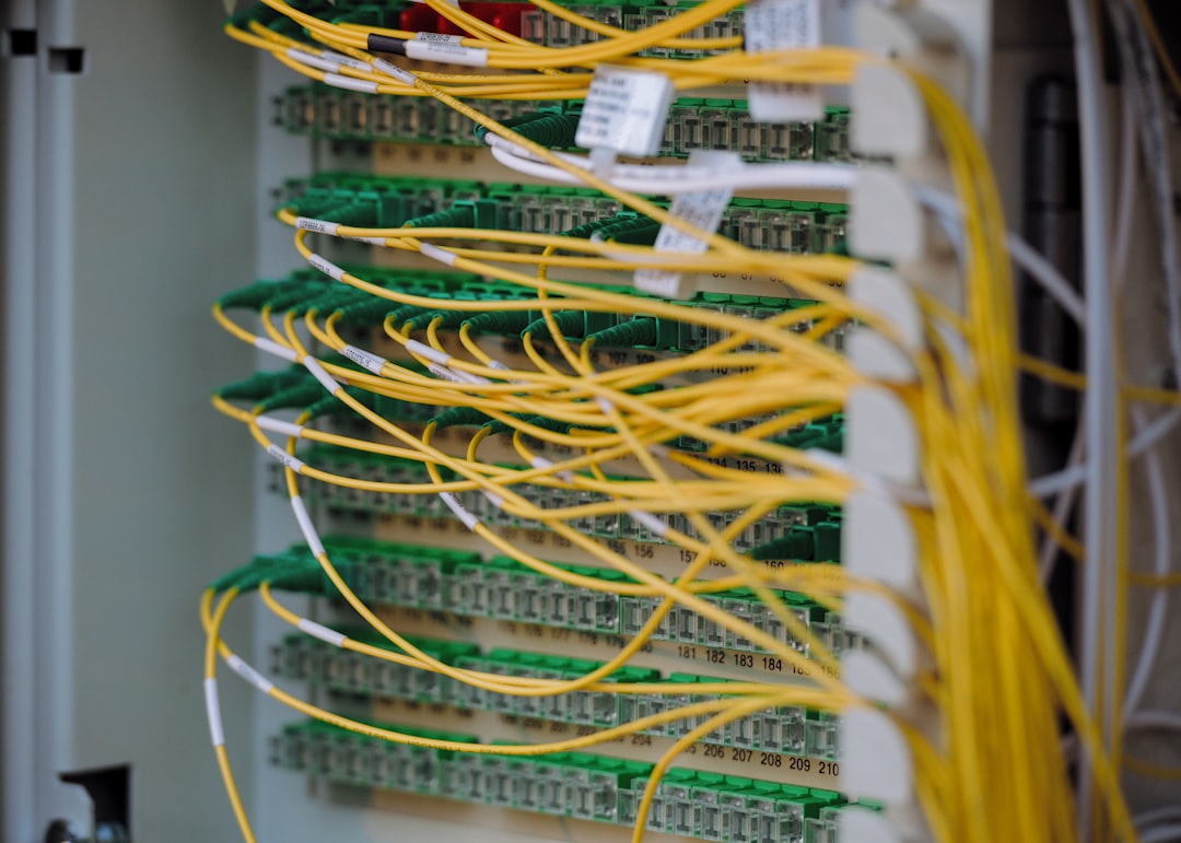Yellow and green cables are neatly connected