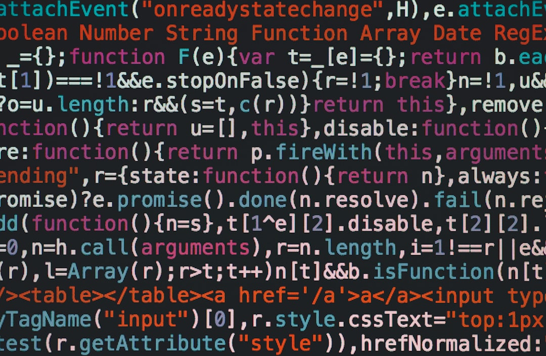 Lines of colorful JavaScript code displayed on a dark screen